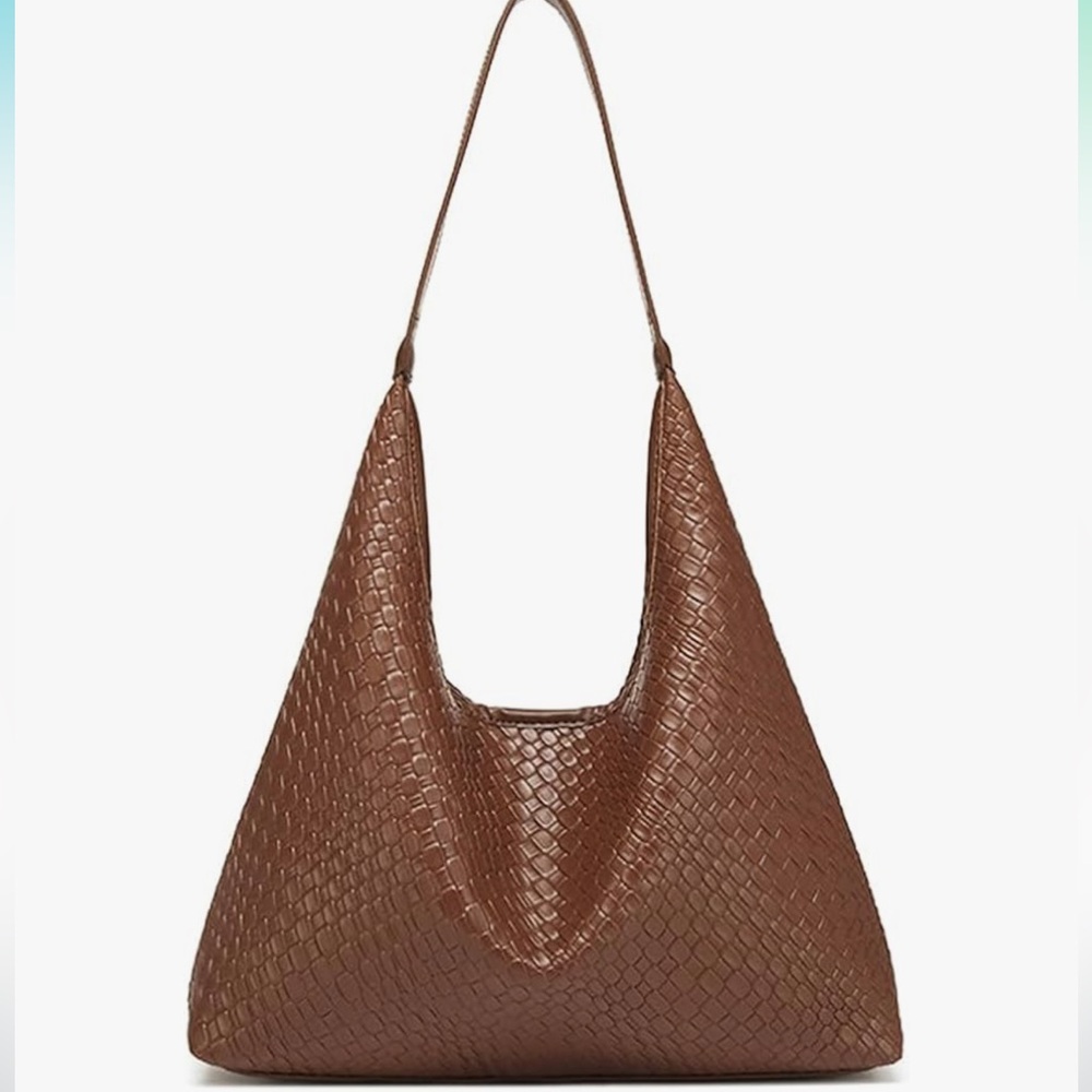 NWT Woven Tote Bag for Women, Fashion Shoulder Hobo Bags Leather Woven Beach Ba